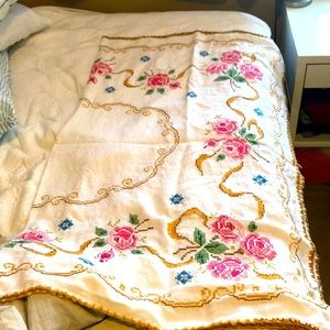 Antique hand made stitched linen table cloth 58x50